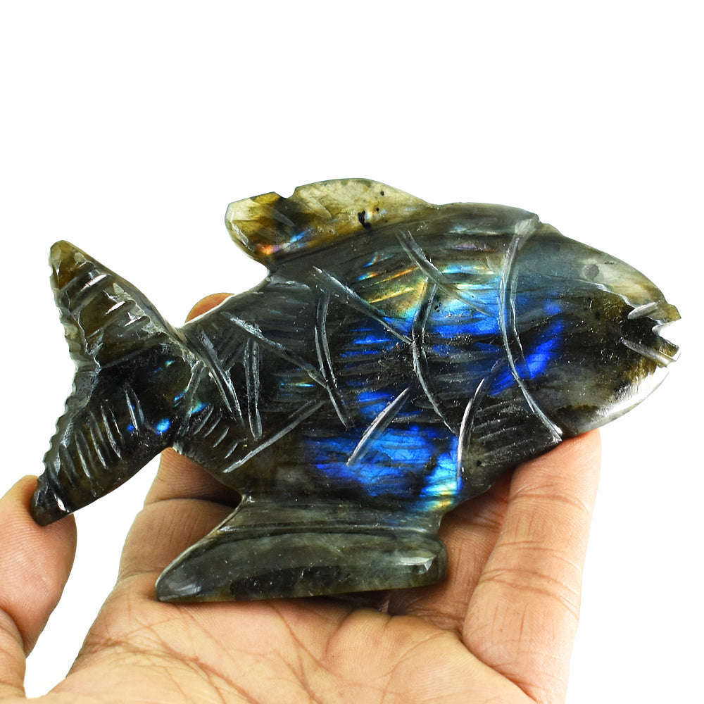 gemsmore:Exclusive Labradorite Hand Carved Genuine Crystal Gemstone Carving Fish