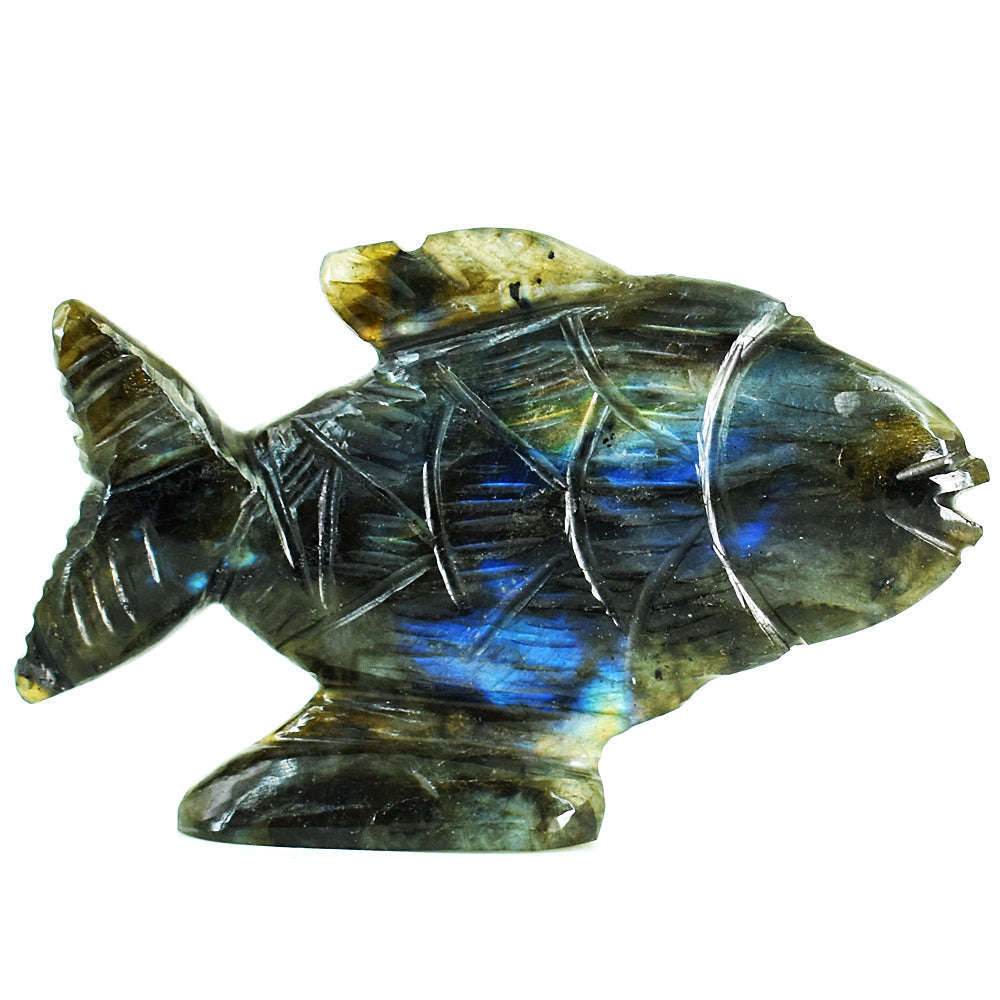 gemsmore:Exclusive Labradorite Hand Carved Genuine Crystal Gemstone Carving Fish