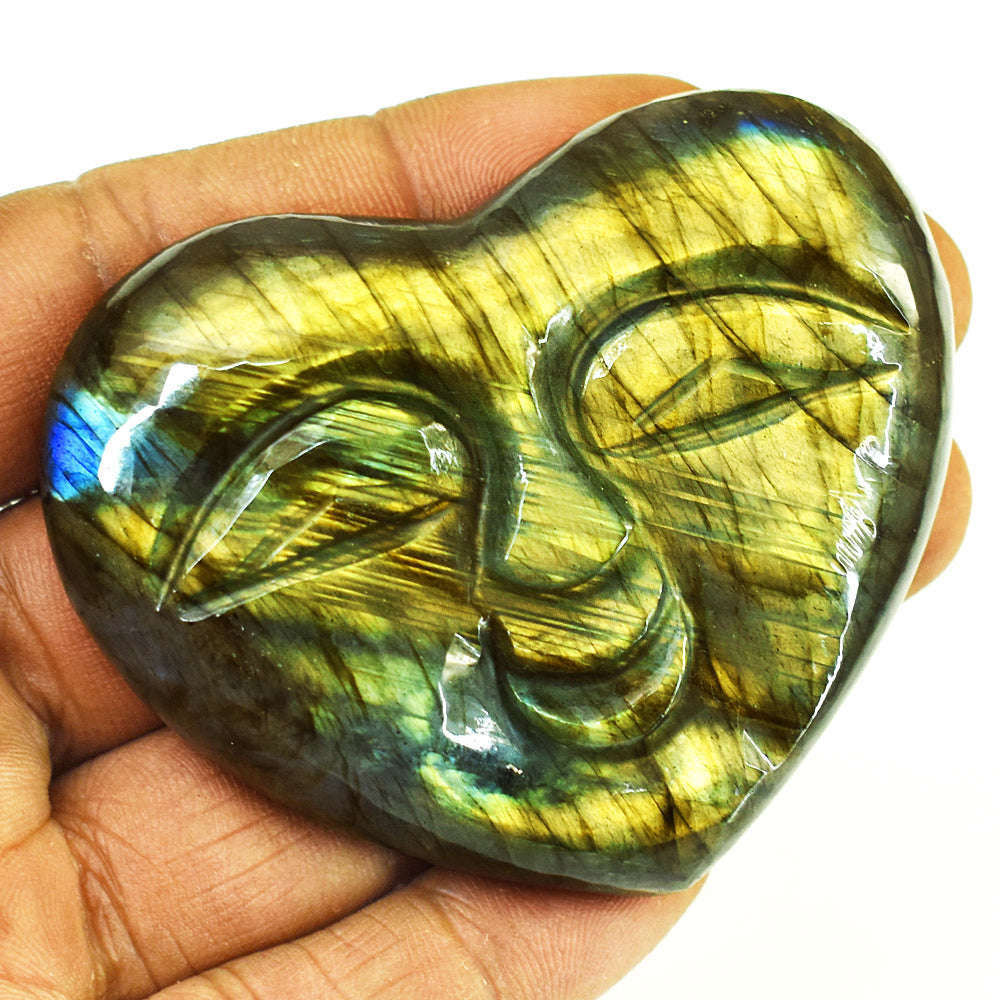 gemsmore:Exclusive Labradorite Hand Carved Genuine Crystal Gemstone Carving Heart Face