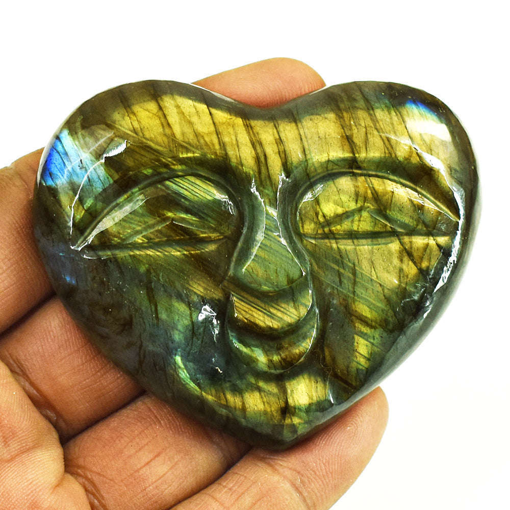 gemsmore:Exclusive Labradorite Hand Carved Genuine Crystal Gemstone Carving Heart Face