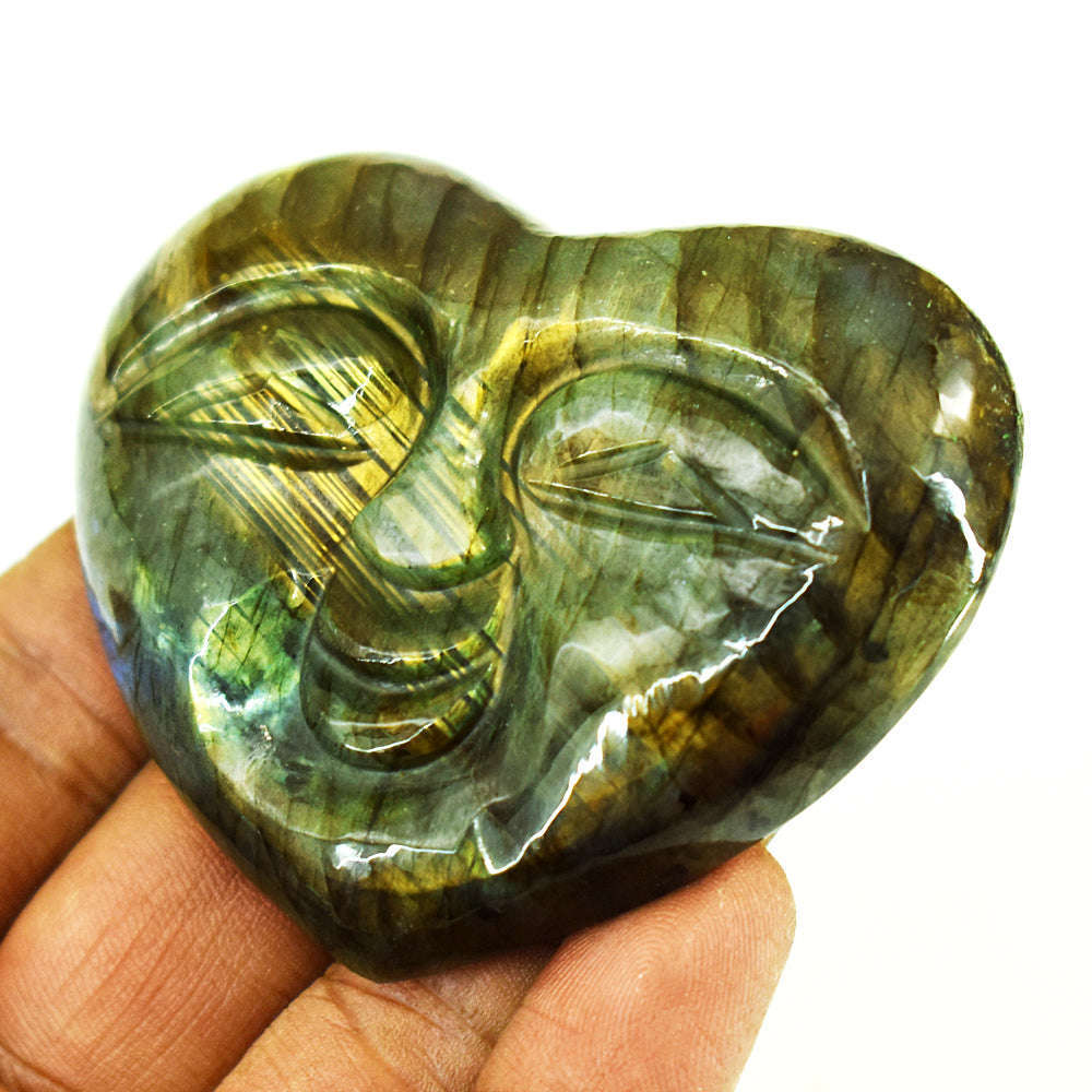 gemsmore:Exclusive Labradorite Hand Carved Genuine Crystal Gemstone Carving Heart Face