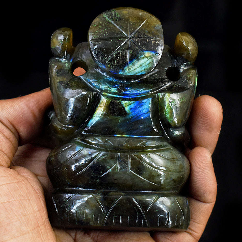 gemsmore:Exclusive Labradorite  Hand Carved Genuine Crystal Gemstone Carving Lord Ganesha