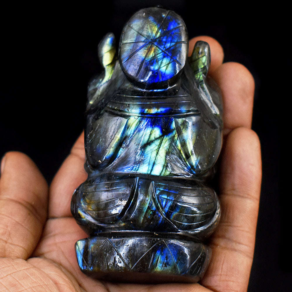 gemsmore:Exclusive Labradorite  Hand Carved Genuine Crystal Gemstone Carving Lord Ganesha