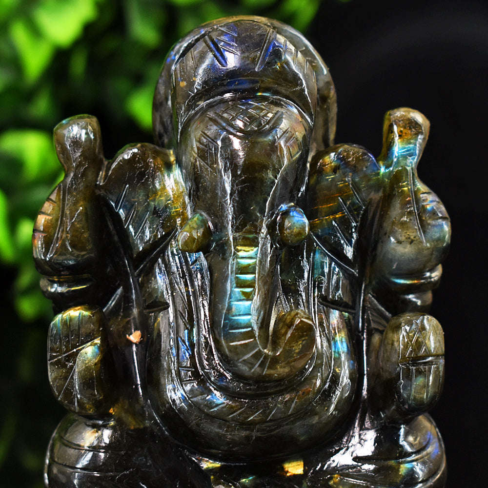 gemsmore:Exclusive Labradorite Hand Carved Genuine Crystal Gemstone Carving Lord Ganesha