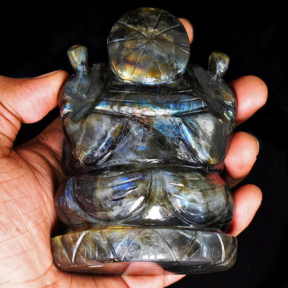 gemsmore:Exclusive Labradorite Hand Carved Genuine Crystal Gemstone Carving Lord Ganesha