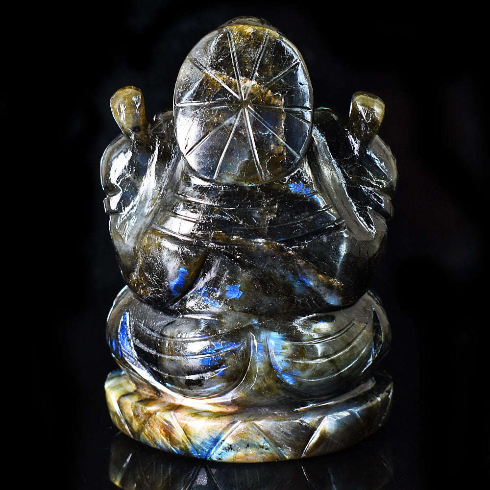 gemsmore:Exclusive Labradorite Hand Carved Genuine Crystal Gemstone Carving Lord Ganesha