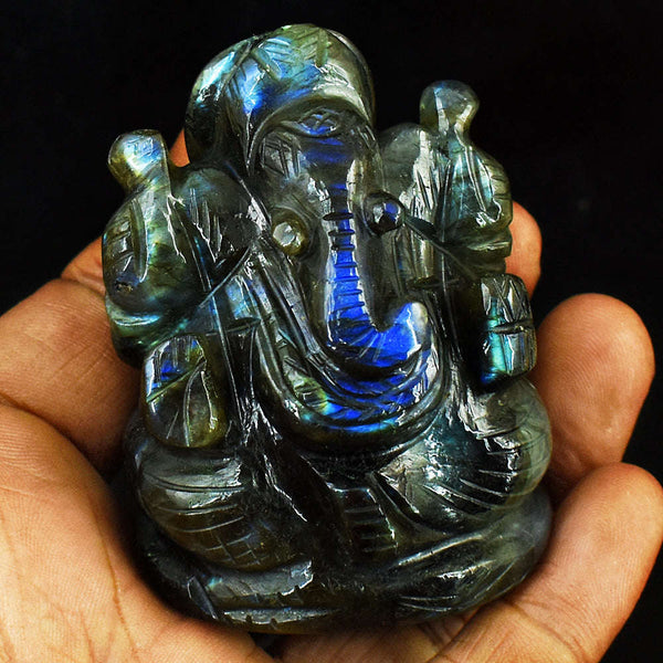 gemsmore:Exclusive Labradorite Hand Carved Genuine Crystal Gemstone Carving Lord Ganesha