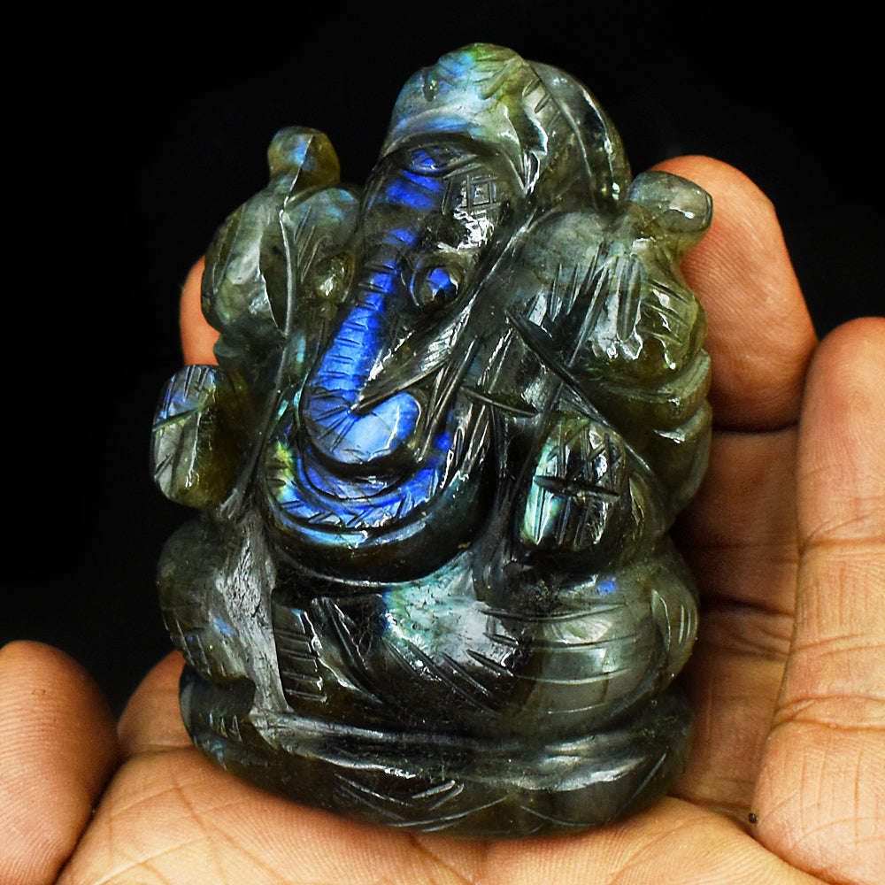 gemsmore:Exclusive Labradorite Hand Carved Genuine Crystal Gemstone Carving Lord Ganesha