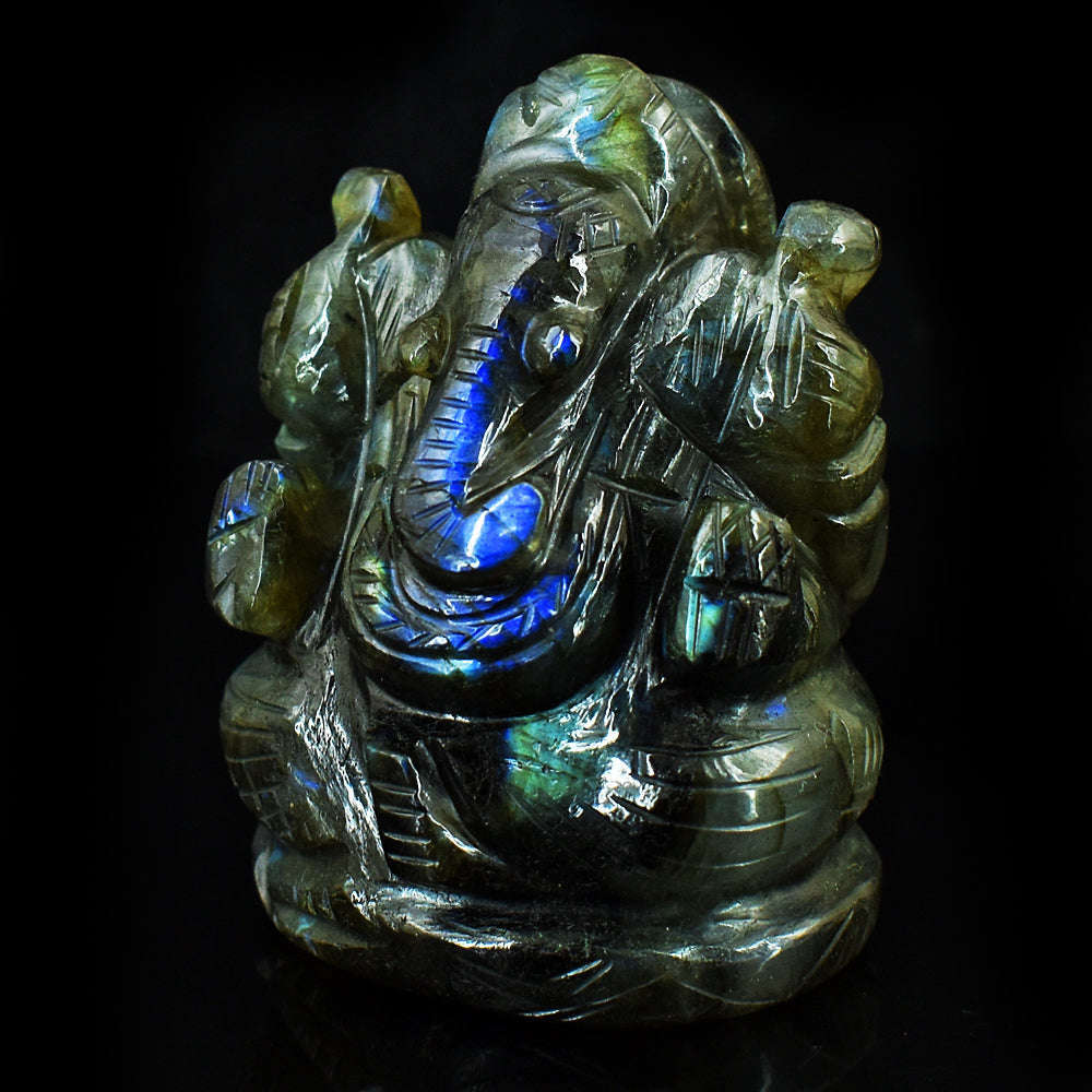 gemsmore:Exclusive Labradorite Hand Carved Genuine Crystal Gemstone Carving Lord Ganesha