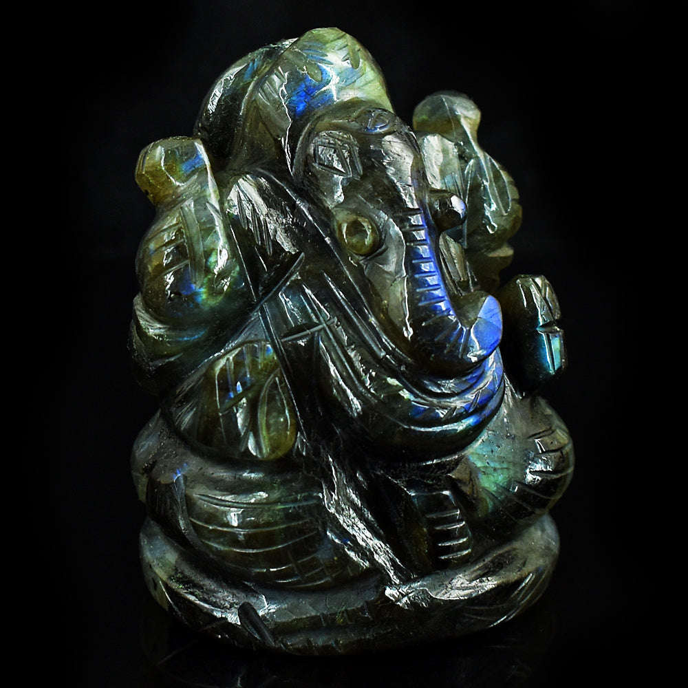 gemsmore:Exclusive Labradorite Hand Carved Genuine Crystal Gemstone Carving Lord Ganesha