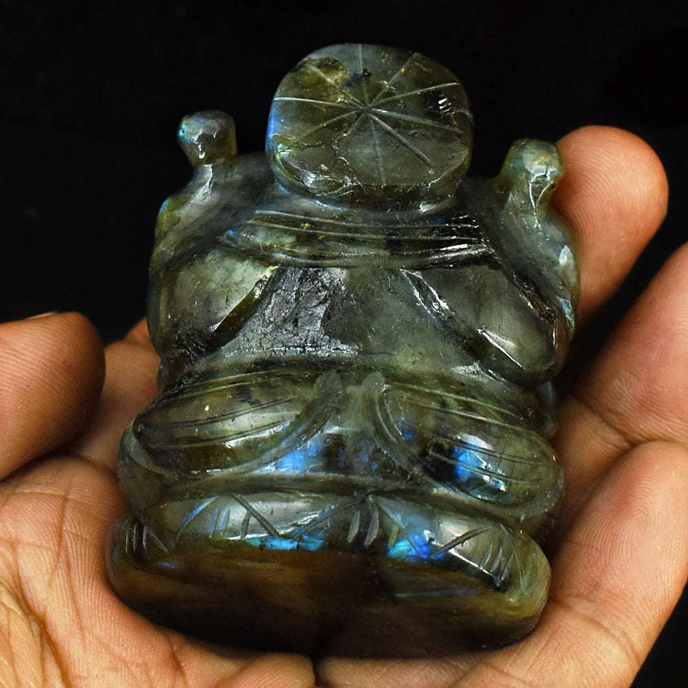 gemsmore:Exclusive Labradorite Hand Carved Genuine Crystal Gemstone Carving Lord Ganesha