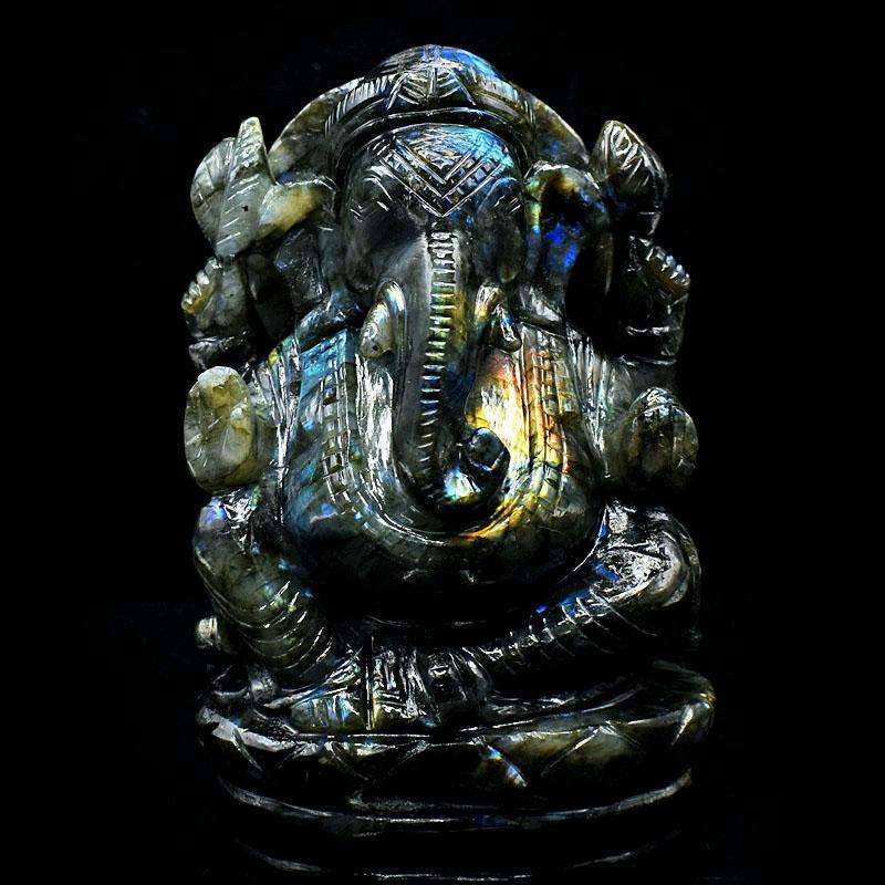 gemsmore:Exclusive  Labradorite Hand Carved Genuine Crystal Gemstone Carving Lord Ganesha