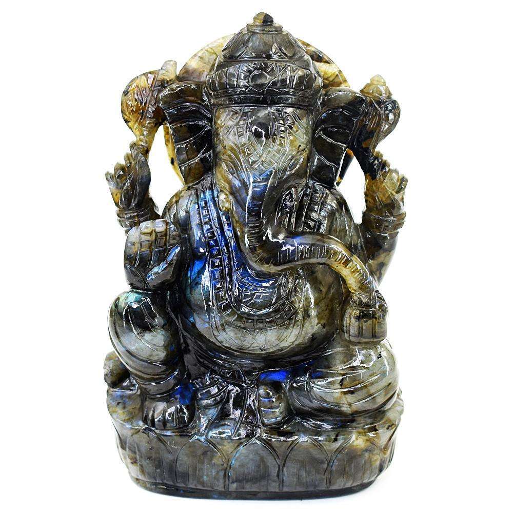 gemsmore:Exclusive Labradorite Hand Carved Genuine Crystal Gemstone Carving Lord Ganesha