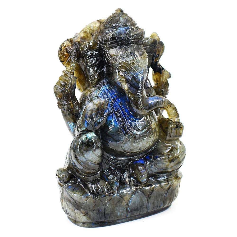 gemsmore:Exclusive Labradorite Hand Carved Genuine Crystal Gemstone Carving Lord Ganesha