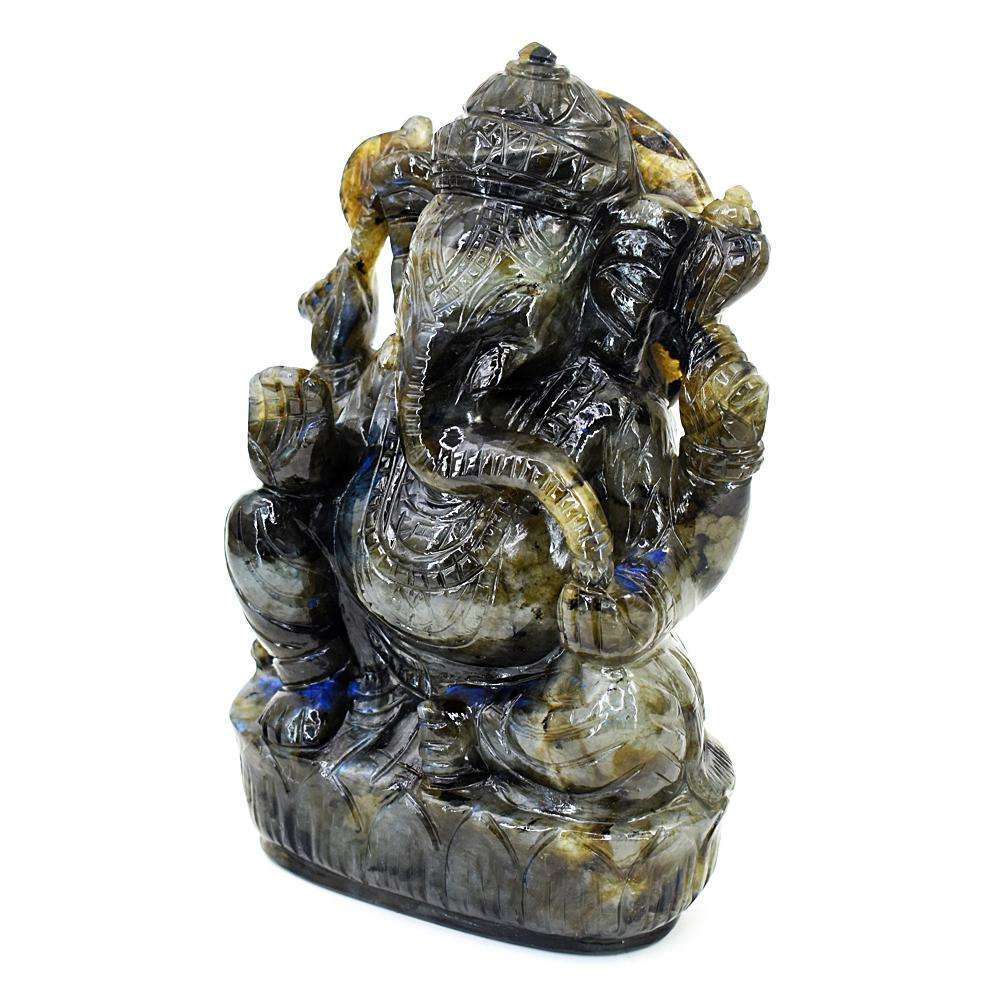 gemsmore:Exclusive Labradorite Hand Carved Genuine Crystal Gemstone Carving Lord Ganesha