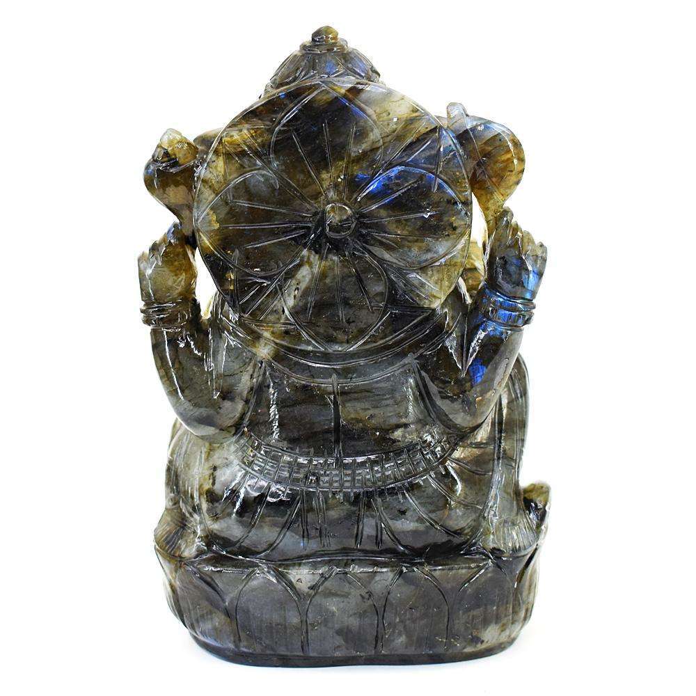 gemsmore:Exclusive Labradorite Hand Carved Genuine Crystal Gemstone Carving Lord Ganesha