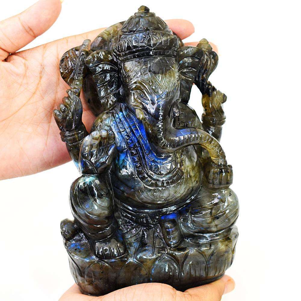 gemsmore:Exclusive Labradorite Hand Carved Genuine Crystal Gemstone Carving Lord Ganesha