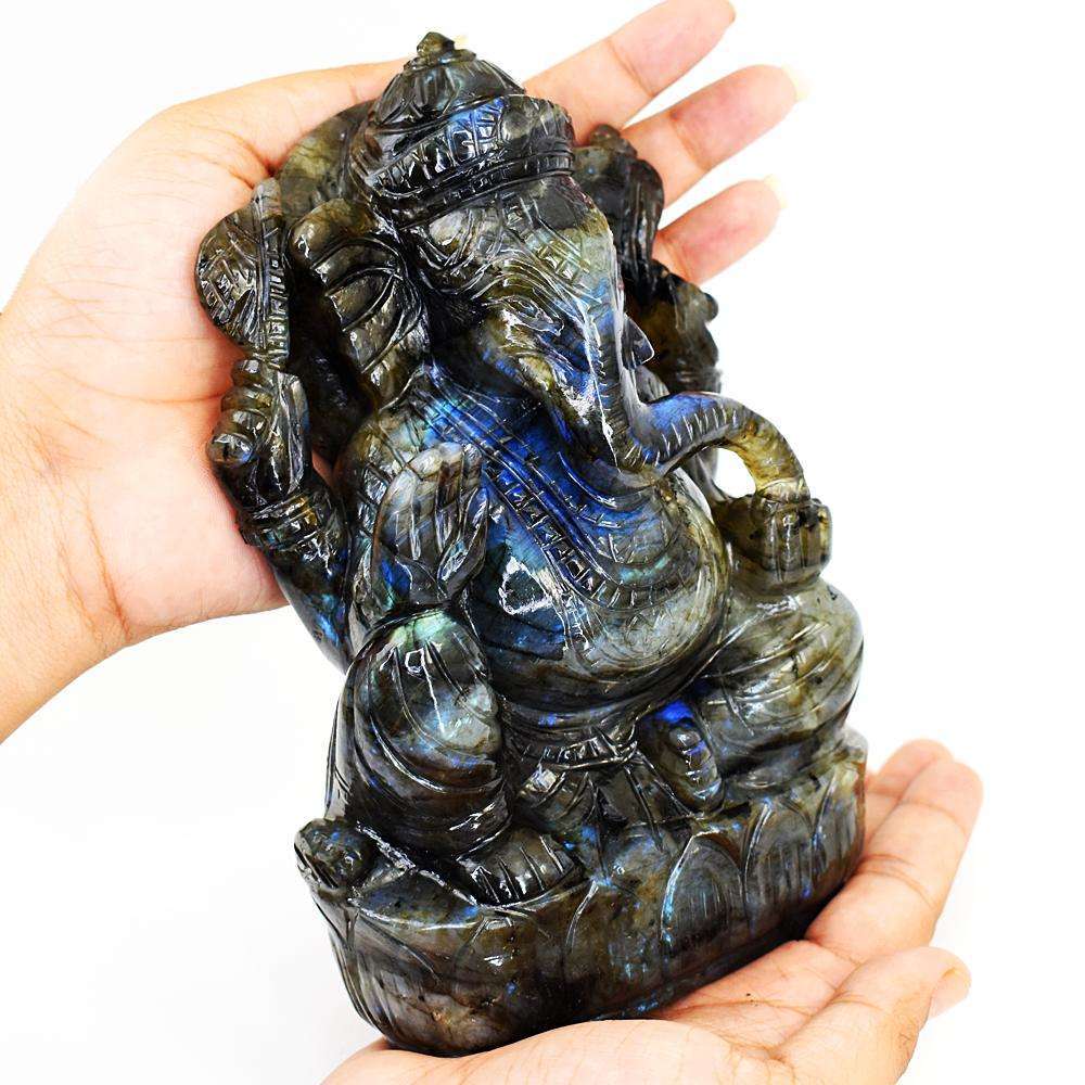 gemsmore:Exclusive Labradorite Hand Carved Genuine Crystal Gemstone Carving Lord Ganesha