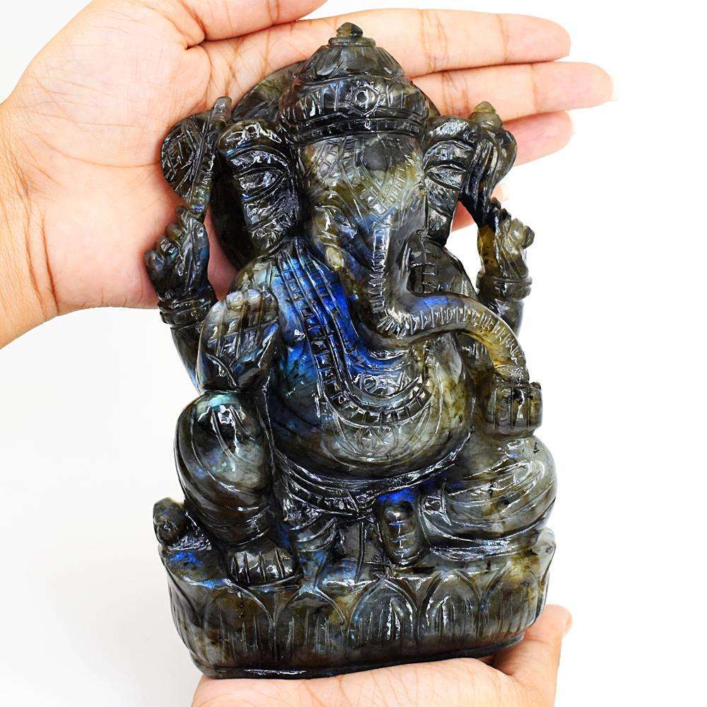 gemsmore:Exclusive Labradorite Hand Carved Genuine Crystal Gemstone Carving Lord Ganesha