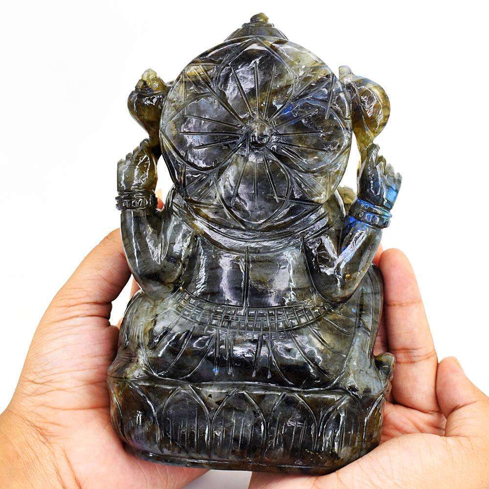 gemsmore:Exclusive Labradorite Hand Carved Genuine Crystal Gemstone Carving Lord Ganesha