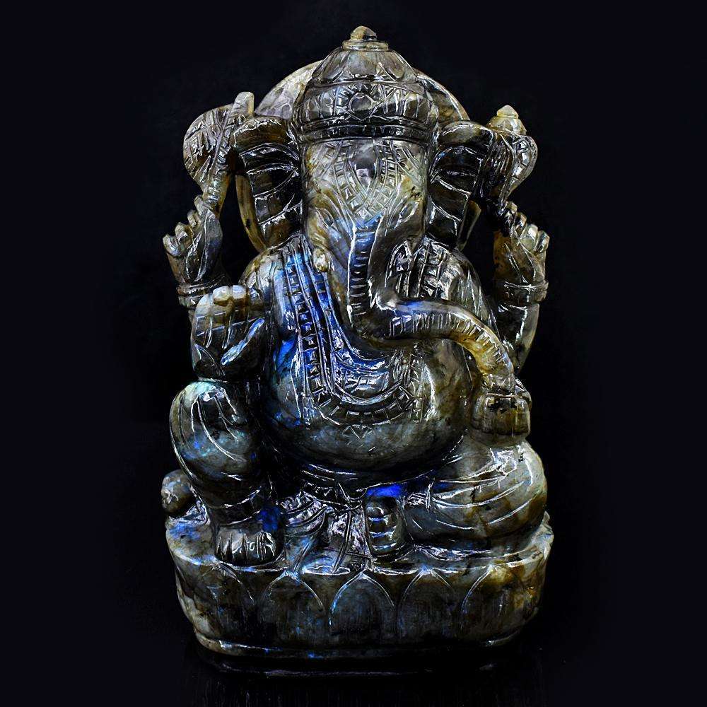 gemsmore:Exclusive Labradorite Hand Carved Genuine Crystal Gemstone Carving Lord Ganesha