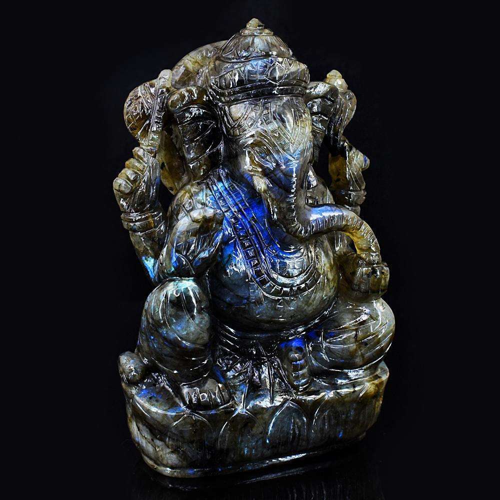 gemsmore:Exclusive Labradorite Hand Carved Genuine Crystal Gemstone Carving Lord Ganesha