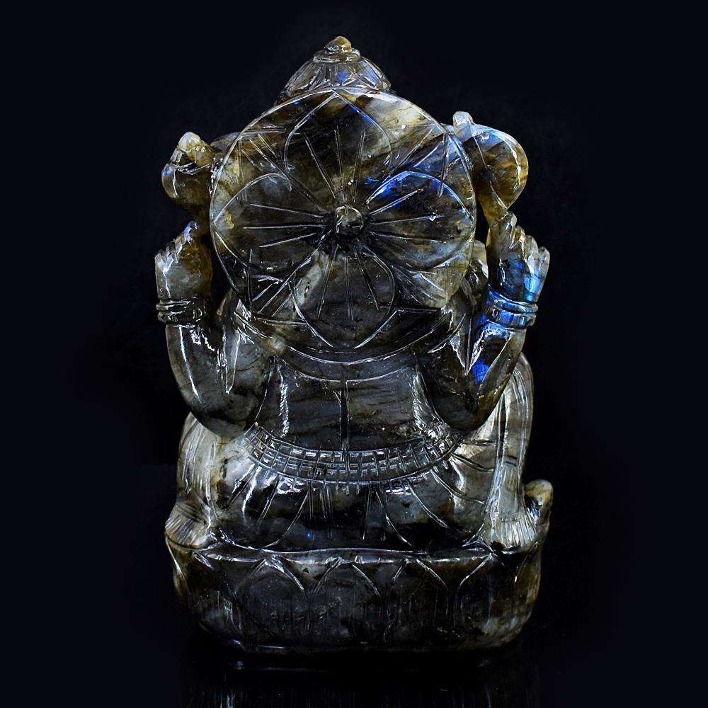 gemsmore:Exclusive Labradorite Hand Carved Genuine Crystal Gemstone Carving Lord Ganesha