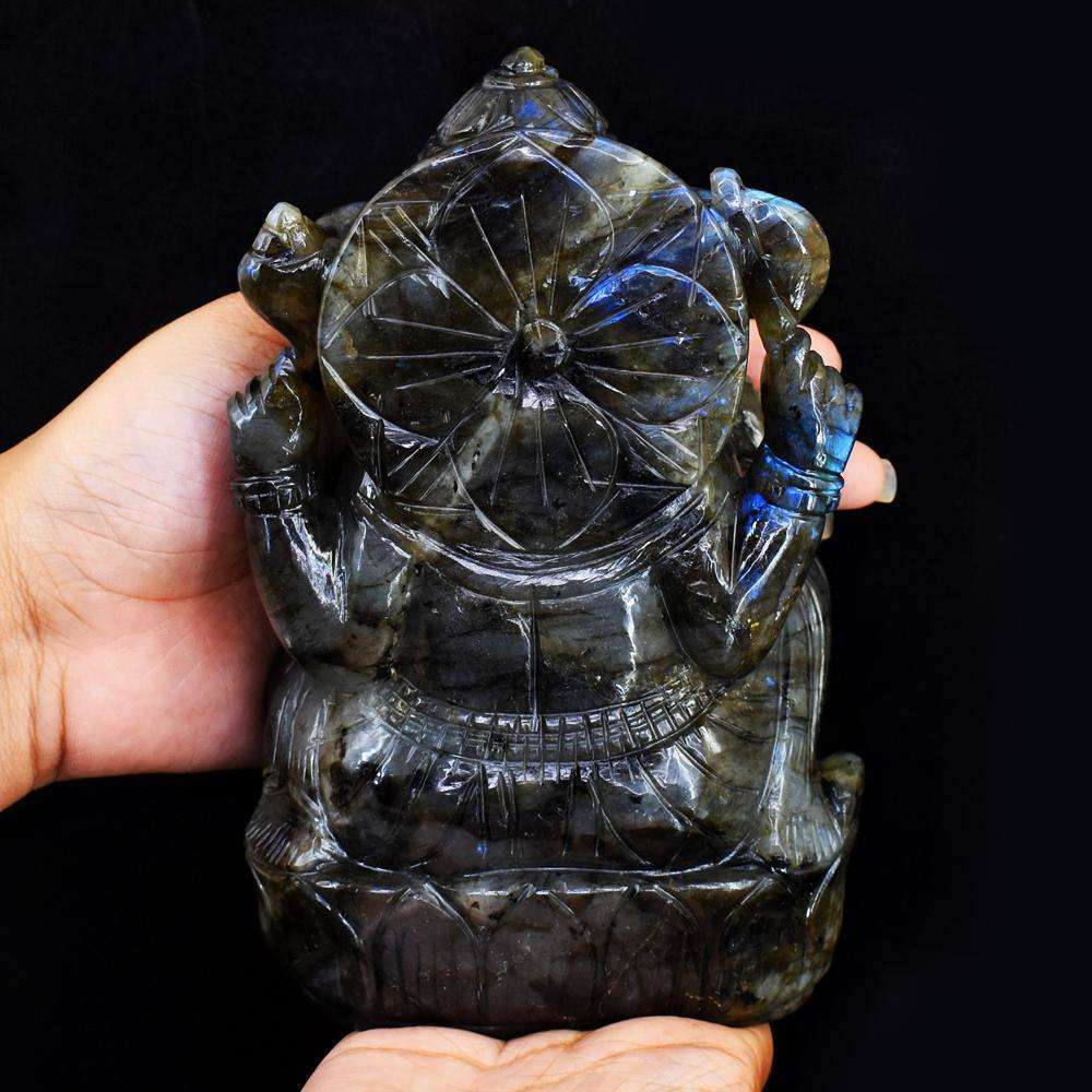 gemsmore:Exclusive Labradorite Hand Carved Genuine Crystal Gemstone Carving Lord Ganesha