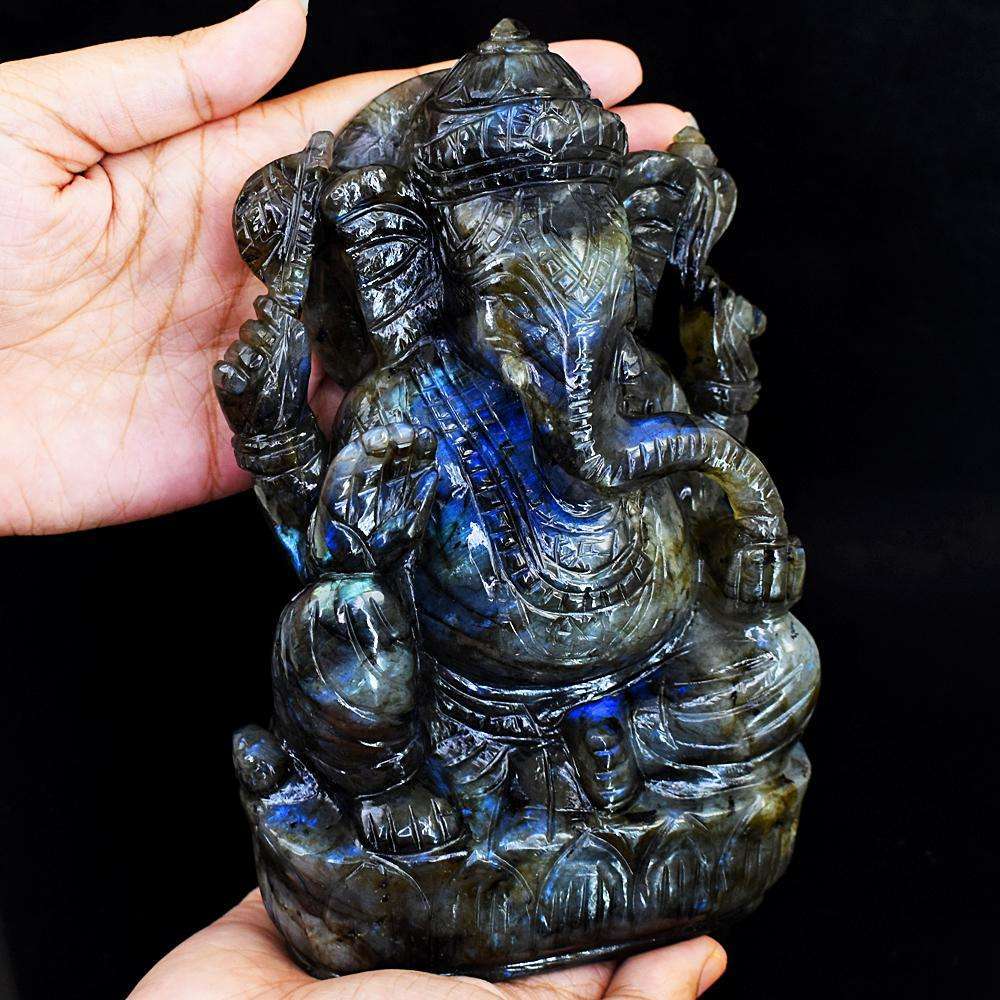 gemsmore:Exclusive Labradorite Hand Carved Genuine Crystal Gemstone Carving Lord Ganesha