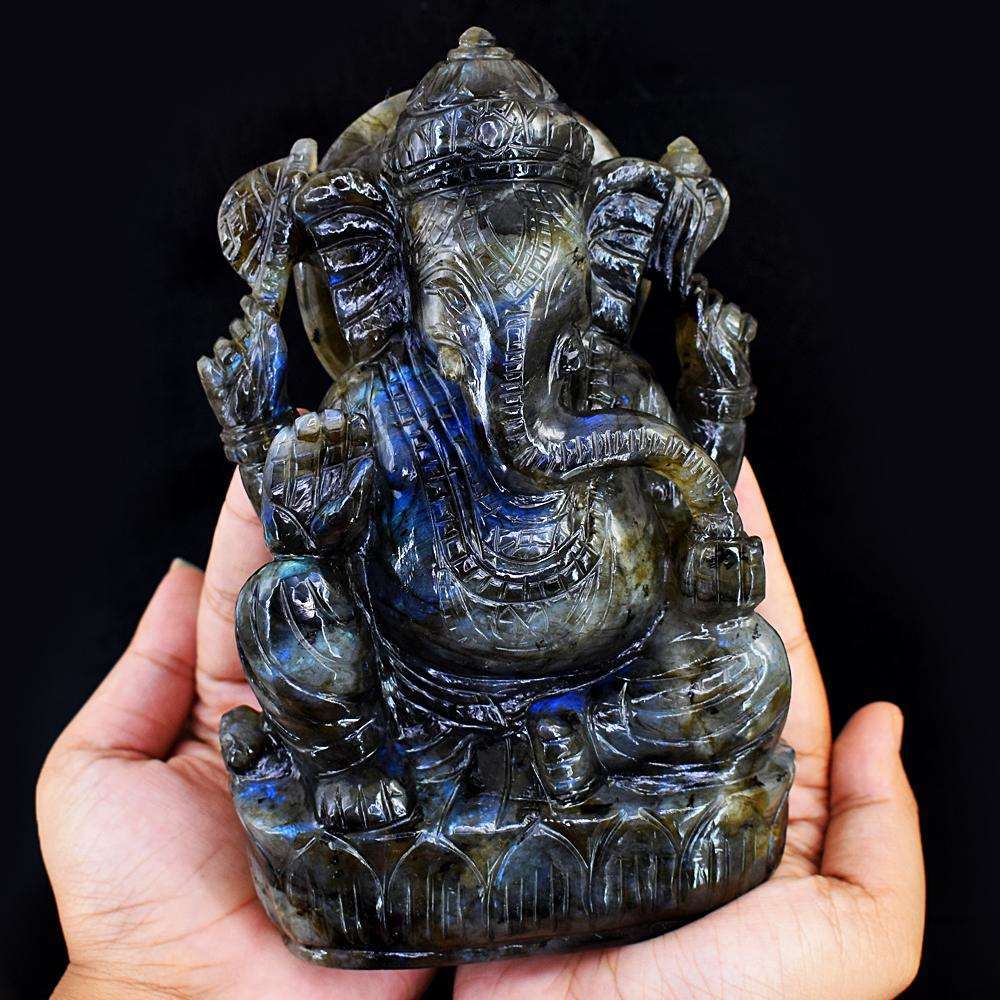 gemsmore:Exclusive Labradorite Hand Carved Genuine Crystal Gemstone Carving Lord Ganesha