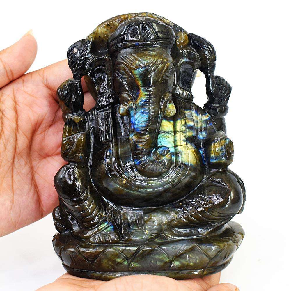 gemsmore:Exclusive Labradorite Hand Carved Genuine Crystal Gemstone Carving Lord Ganesha