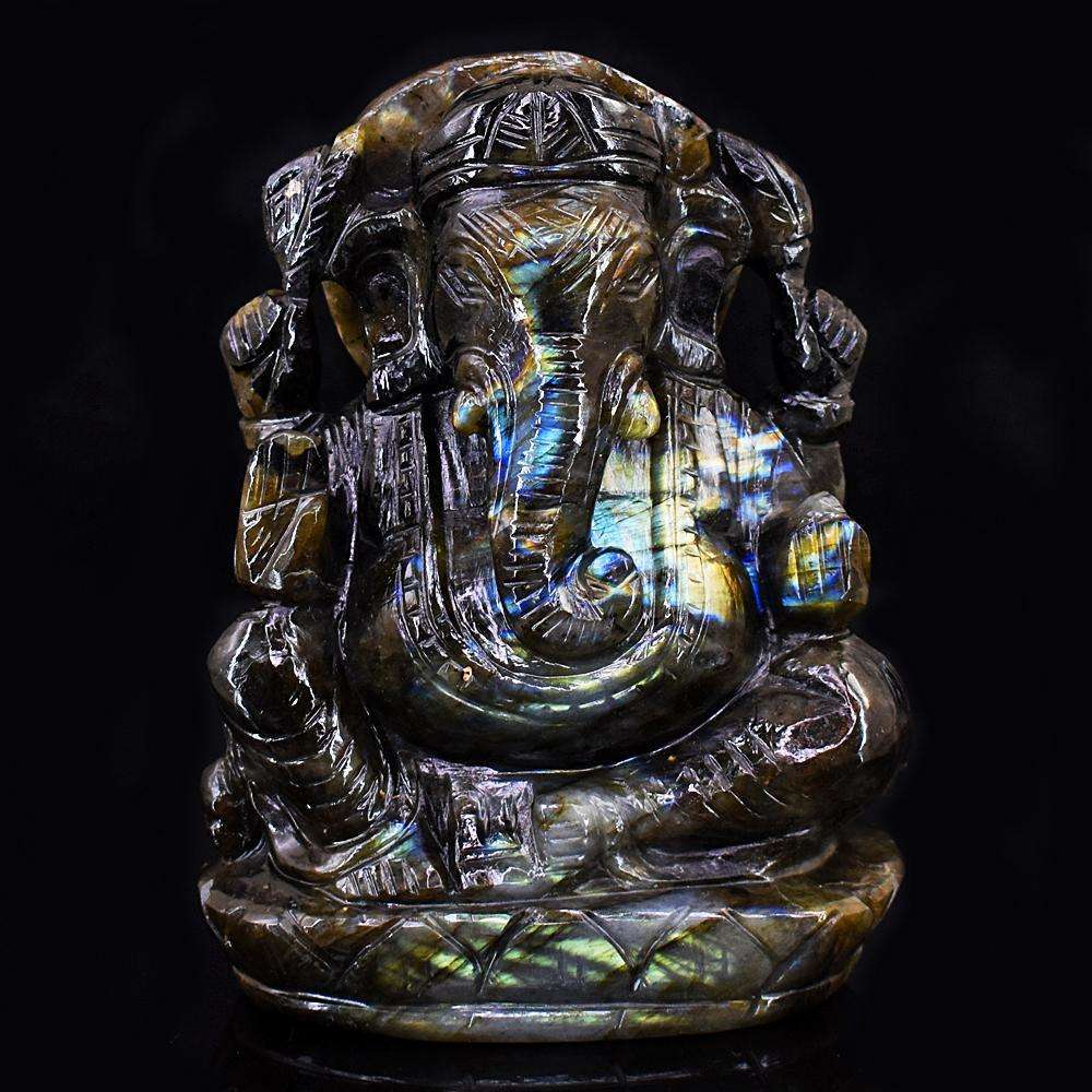 gemsmore:Exclusive Labradorite Hand Carved Genuine Crystal Gemstone Carving Lord Ganesha