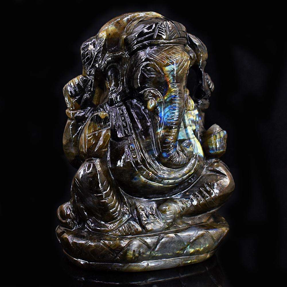 gemsmore:Exclusive Labradorite Hand Carved Genuine Crystal Gemstone Carving Lord Ganesha