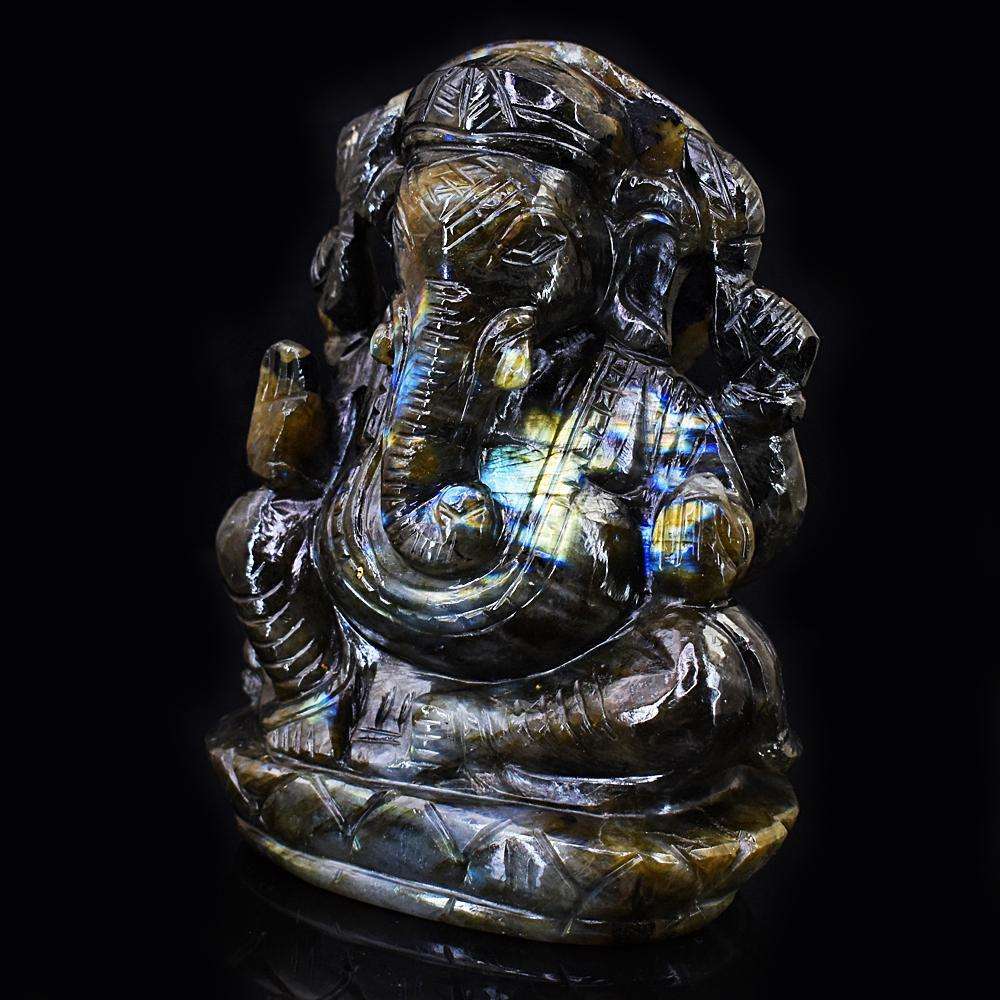 gemsmore:Exclusive Labradorite Hand Carved Genuine Crystal Gemstone Carving Lord Ganesha