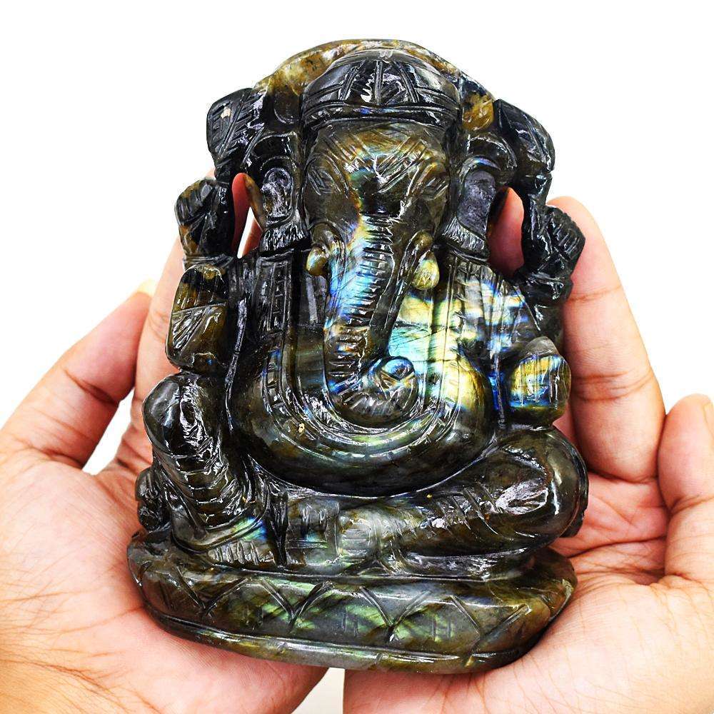 gemsmore:Exclusive Labradorite Hand Carved Genuine Crystal Gemstone Carving Lord Ganesha