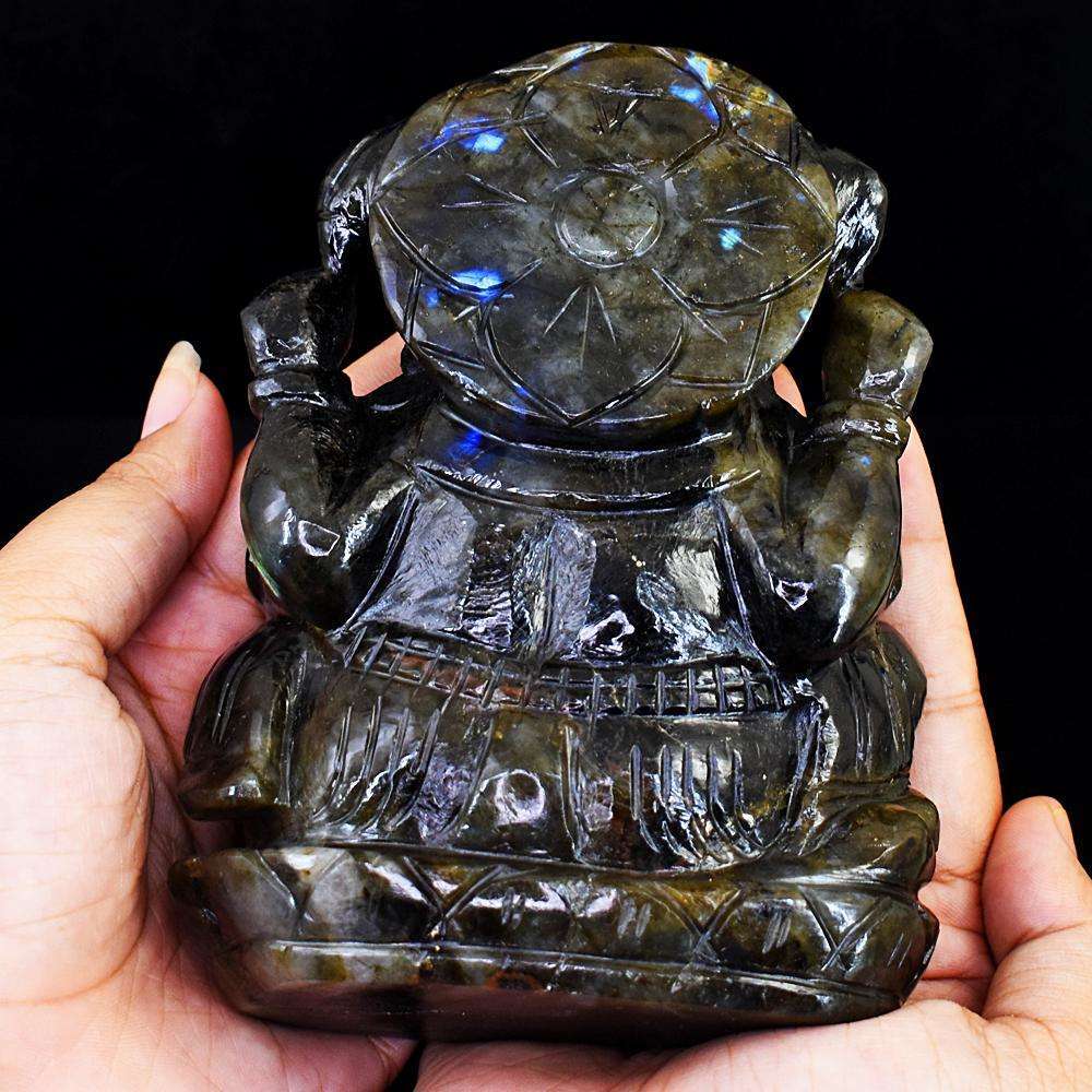 gemsmore:Exclusive Labradorite Hand Carved Genuine Crystal Gemstone Carving Lord Ganesha