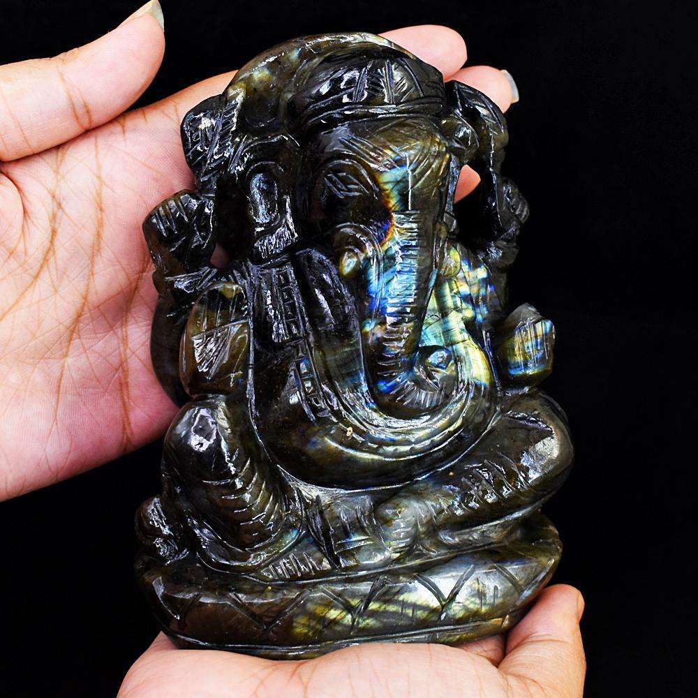 gemsmore:Exclusive Labradorite Hand Carved Genuine Crystal Gemstone Carving Lord Ganesha