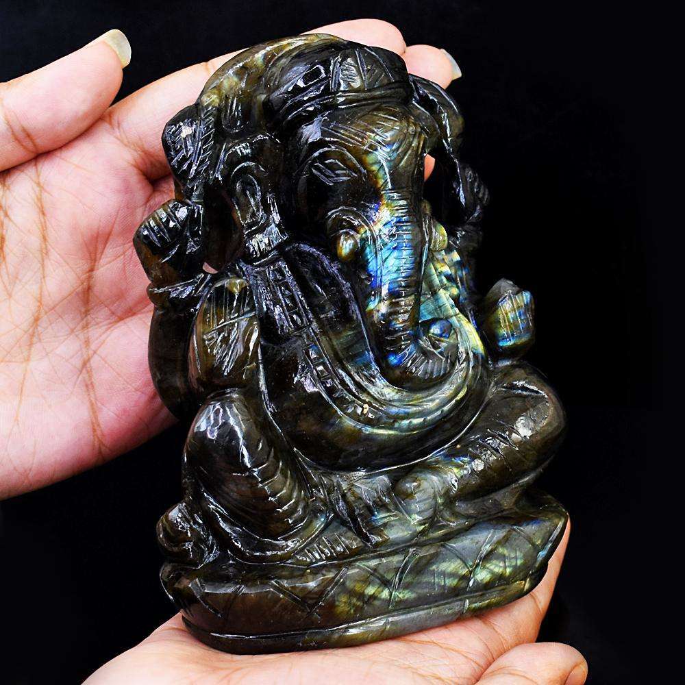 gemsmore:Exclusive Labradorite Hand Carved Genuine Crystal Gemstone Carving Lord Ganesha