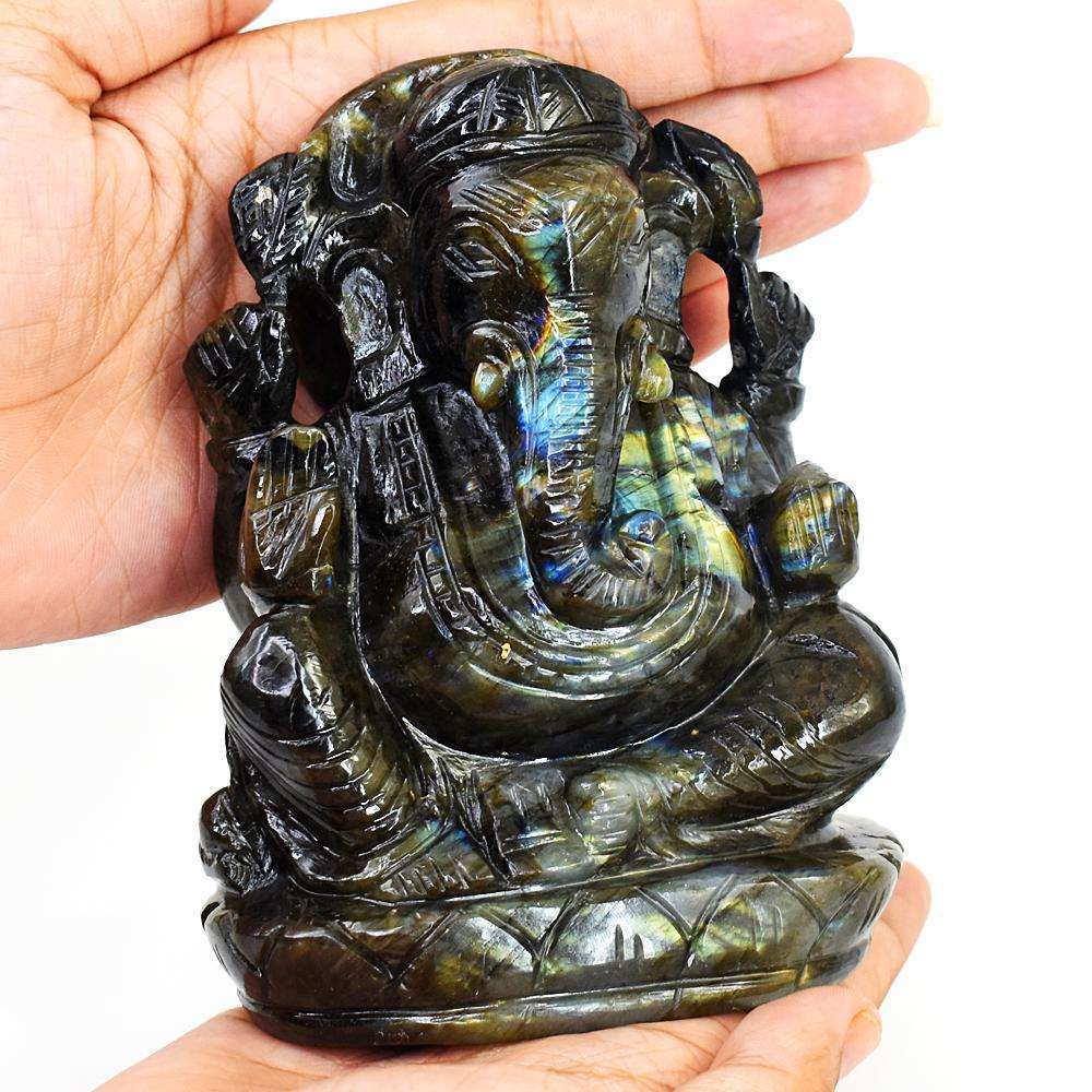 gemsmore:Exclusive Labradorite Hand Carved Genuine Crystal Gemstone Carving Lord Ganesha