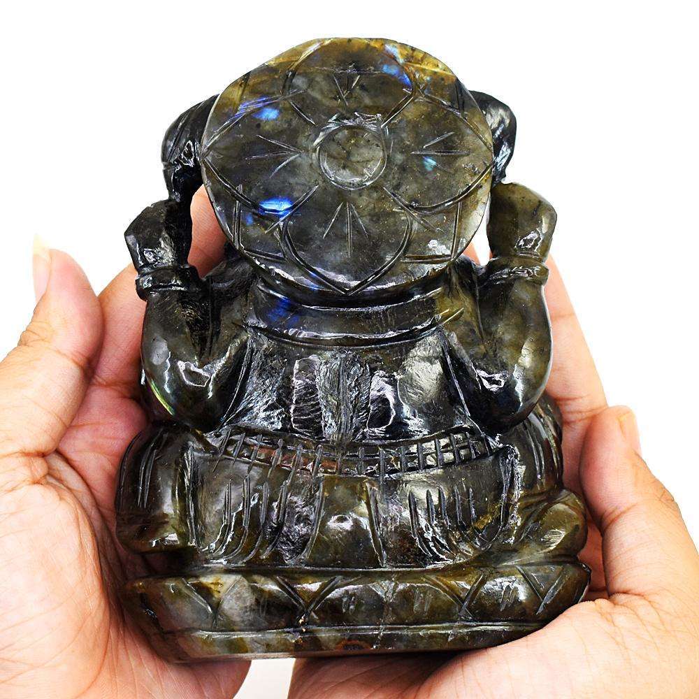 gemsmore:Exclusive Labradorite Hand Carved Genuine Crystal Gemstone Carving Lord Ganesha