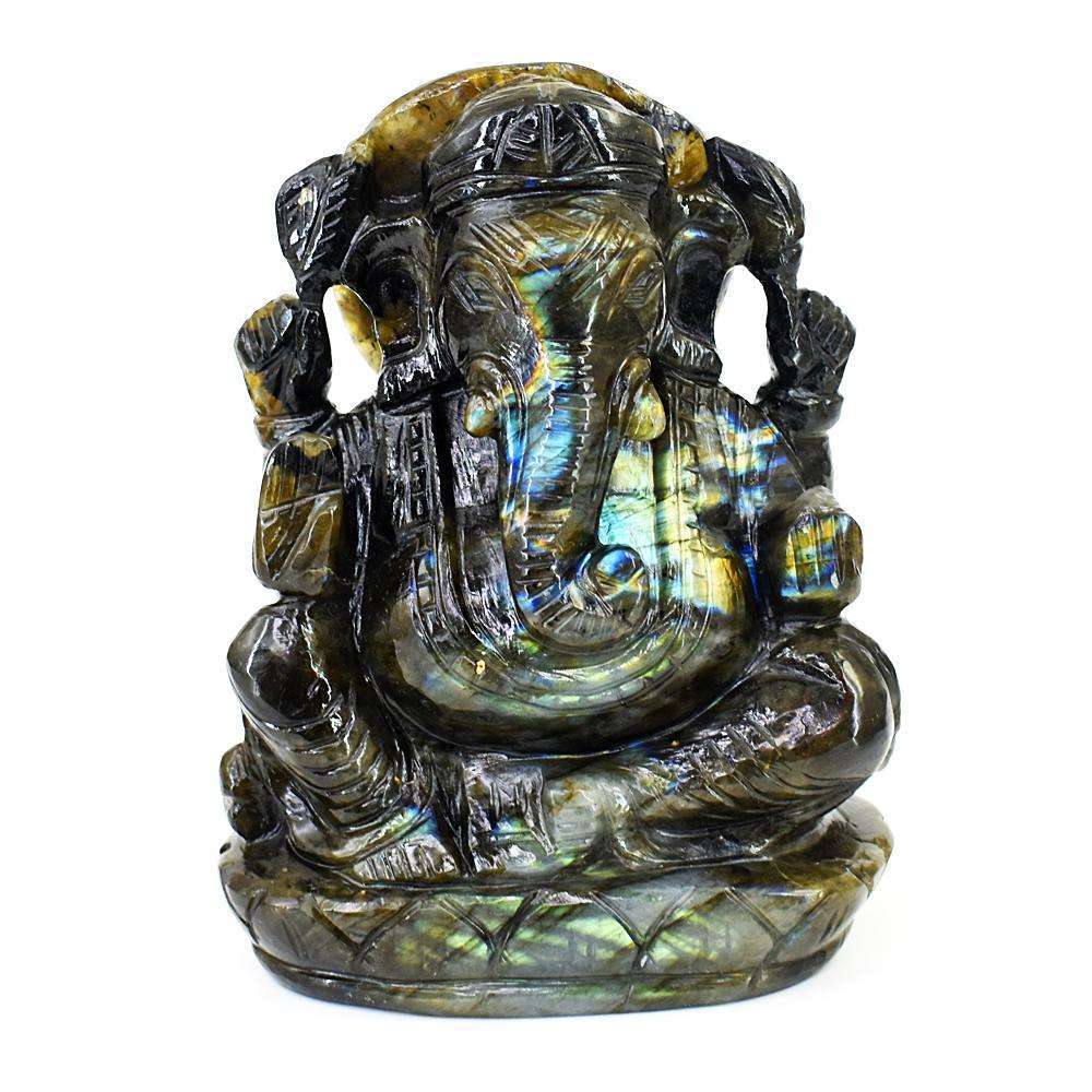 gemsmore:Exclusive Labradorite Hand Carved Genuine Crystal Gemstone Carving Lord Ganesha