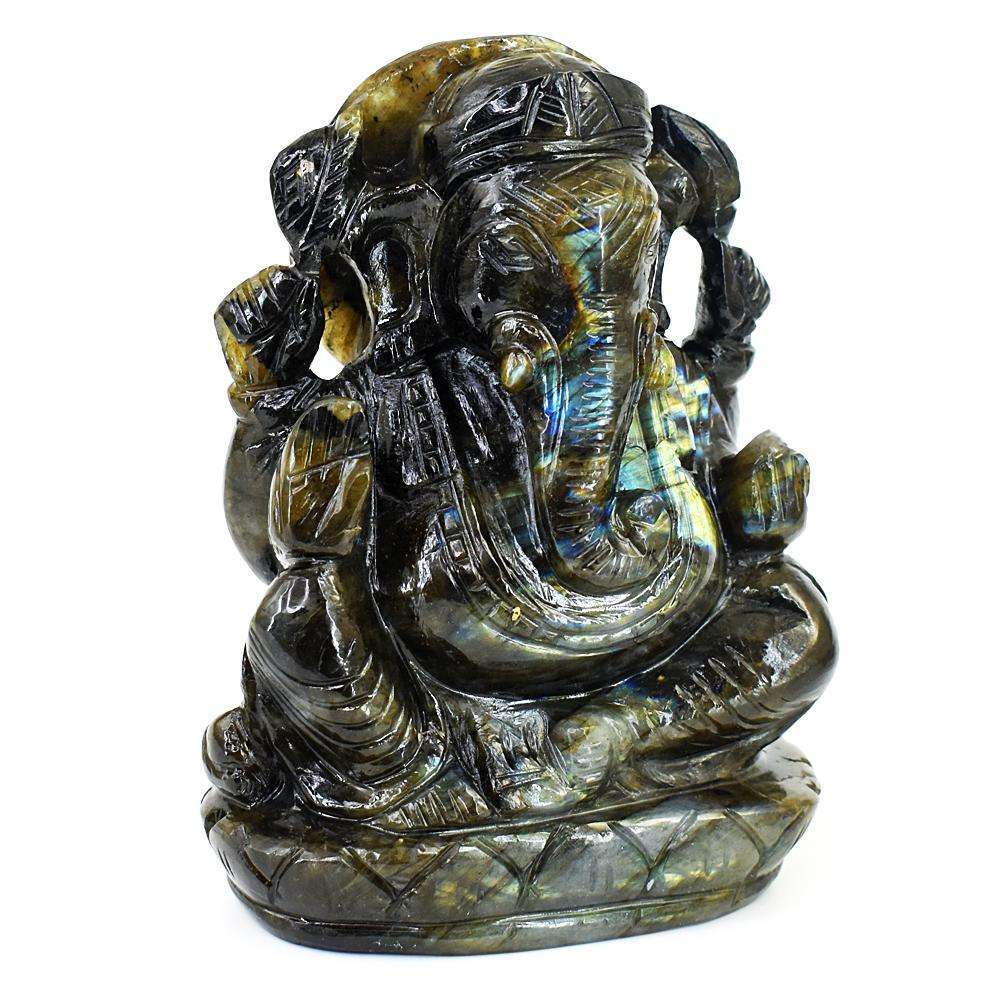 gemsmore:Exclusive Labradorite Hand Carved Genuine Crystal Gemstone Carving Lord Ganesha