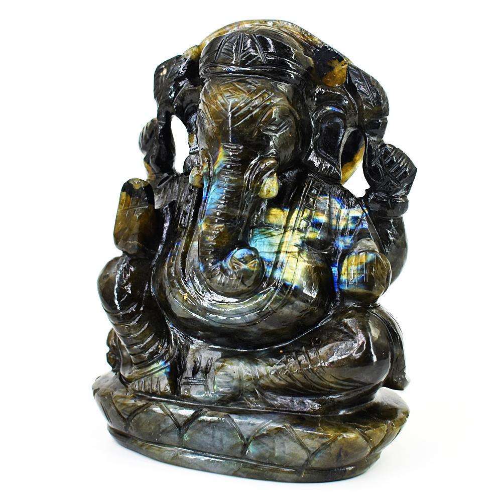 gemsmore:Exclusive Labradorite Hand Carved Genuine Crystal Gemstone Carving Lord Ganesha