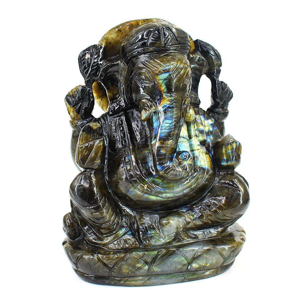 gemsmore:Exclusive Labradorite Hand Carved Genuine Crystal Gemstone Carving Lord Ganesha