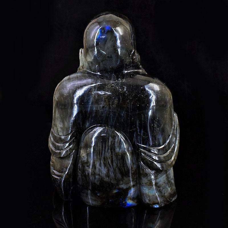 gemsmore:Exclusive Labradorite Hand Carved Genuine Crystal Gemstone Carving Massive Laughing Buddha