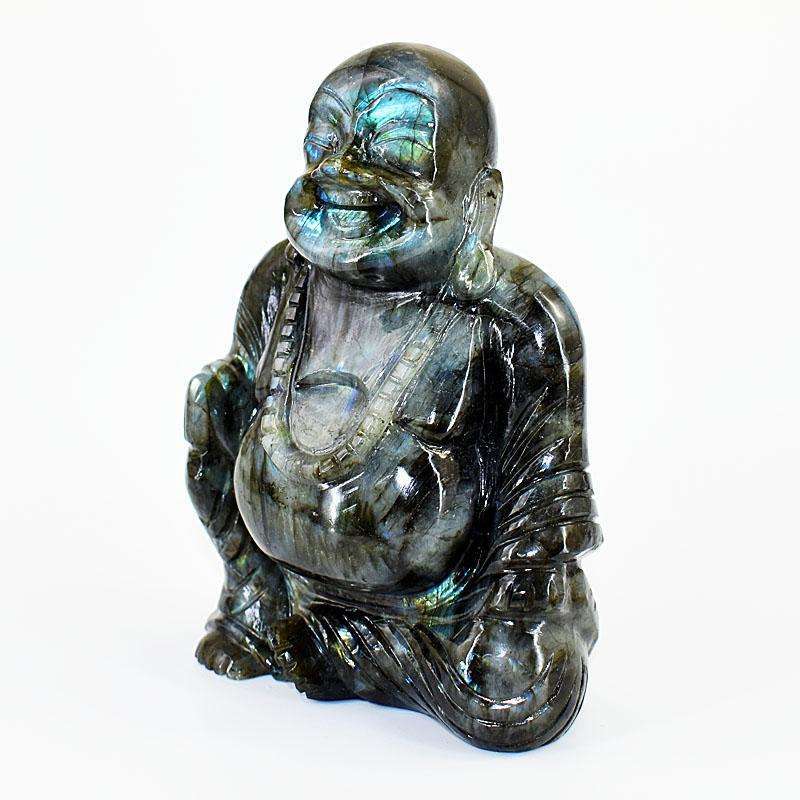 gemsmore:Exclusive Labradorite Hand Carved Genuine Crystal Gemstone Carving Massive Laughing Buddha