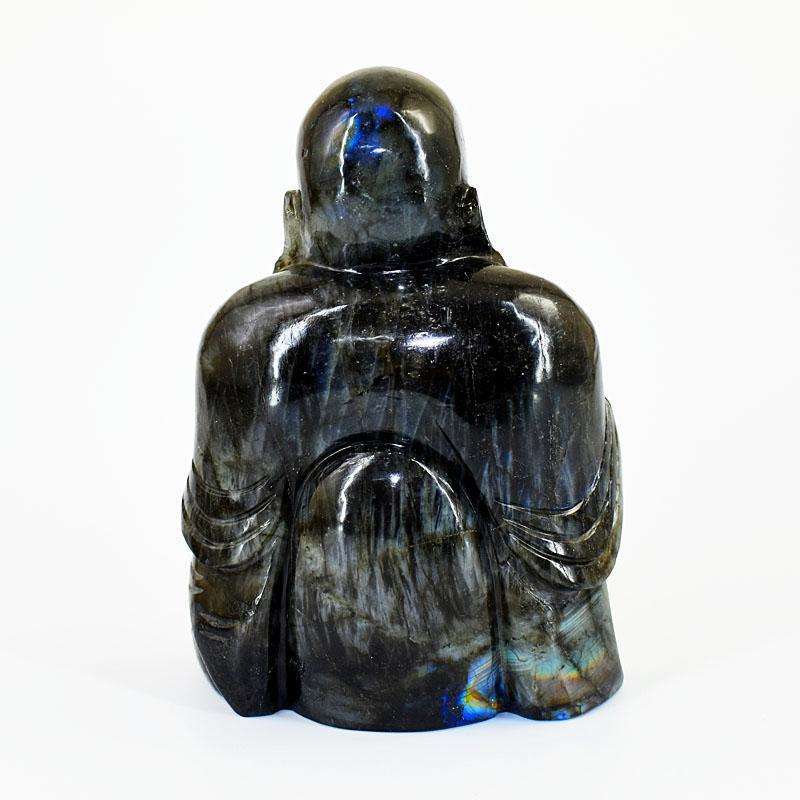 gemsmore:Exclusive Labradorite Hand Carved Genuine Crystal Gemstone Carving Massive Laughing Buddha