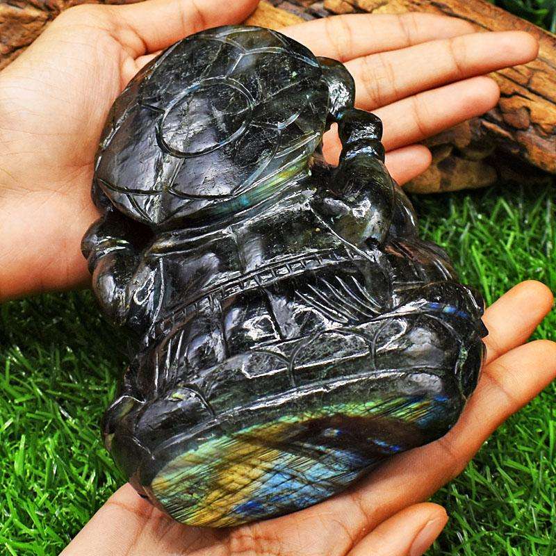 gemsmore:Exclusive Labradorite Hand Carved Genuine Crystal Gemstone Carving Massive Lord Ganesha