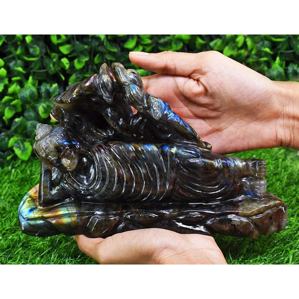 gemsmore:Exclusive Labradorite Hand Carved Genuine Crystal Gemstone Carving Massive Sleeping Lord Buddha