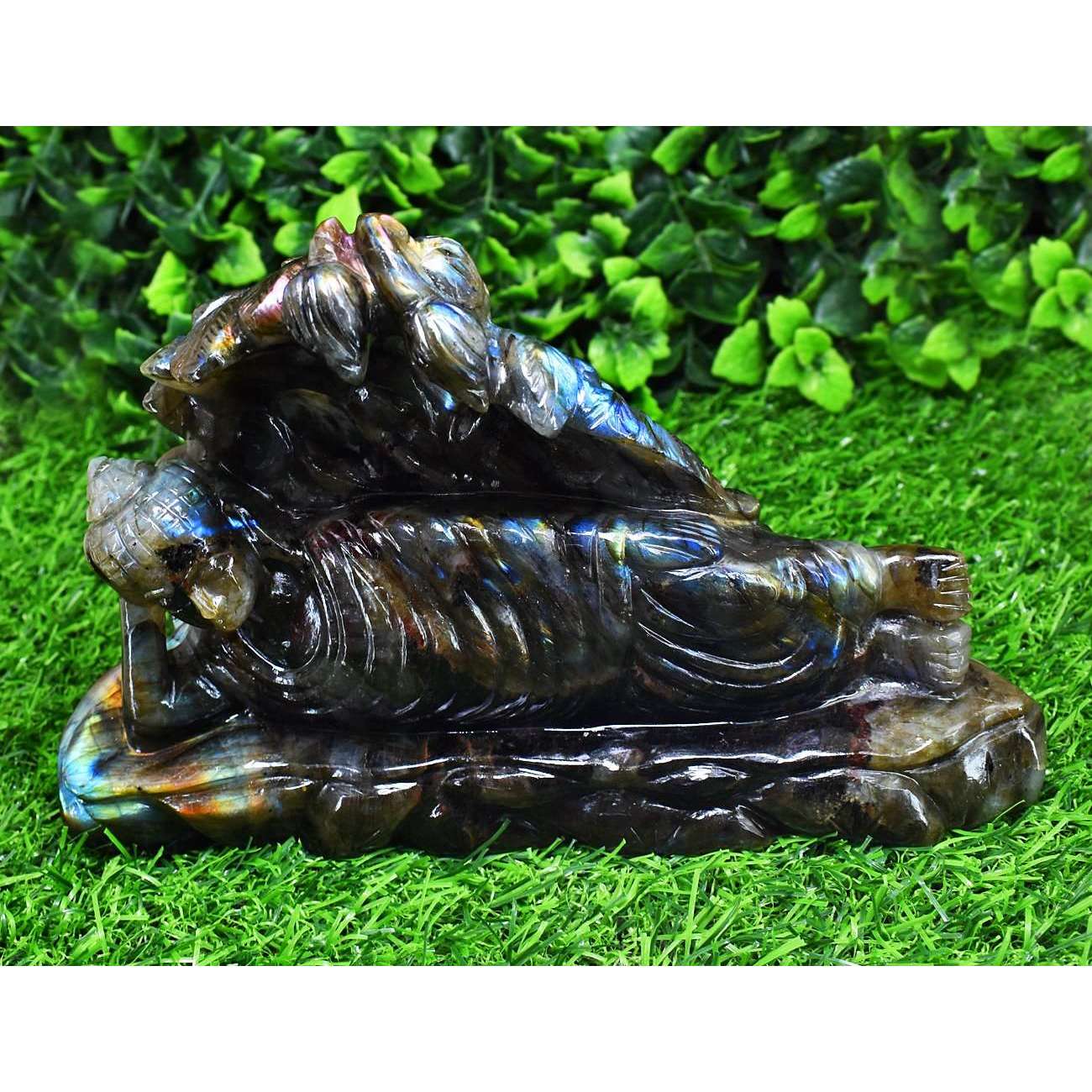 gemsmore:Exclusive Labradorite Hand Carved Genuine Crystal Gemstone Carving Massive Sleeping Lord Buddha